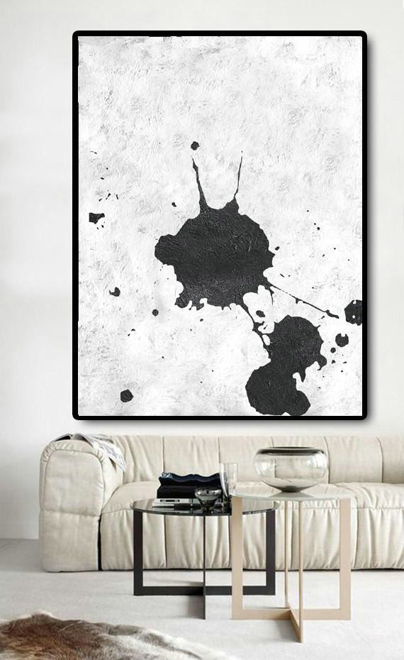 Hand Made Abstract Art,Black And White Minimal Painting On Canvas - Acrylic Painting Canvas Art